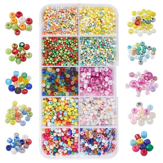 1box 100G 10 style Opaque & Transparent & Metallic Colours & Silver Lined & Frosted Glass Seed Beads Round Hole Round Mixed color 1.8~4x1.3~2.5mm Hole: 0.7~1.2mm 10g/color