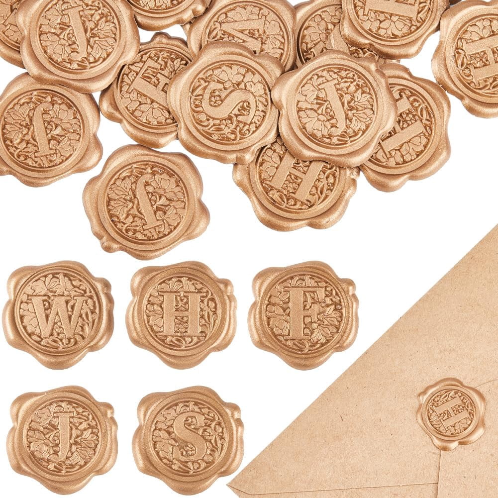 1box 100Pcs Letter Wax Seal Sticker 5 Styles Initial Alphabet Vintage Self Adhesive Seal Stickers Wedding Birthday Cards Gift Wrapping (F S W J H) Mixed Color