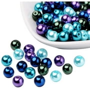 600pcs 24 Color Blue Glass Beads 8mm Blue Sea Round Glass Beads Loose Beads  For Summer Bracelets, Necklaces, Crafts Diy Jewelry Making