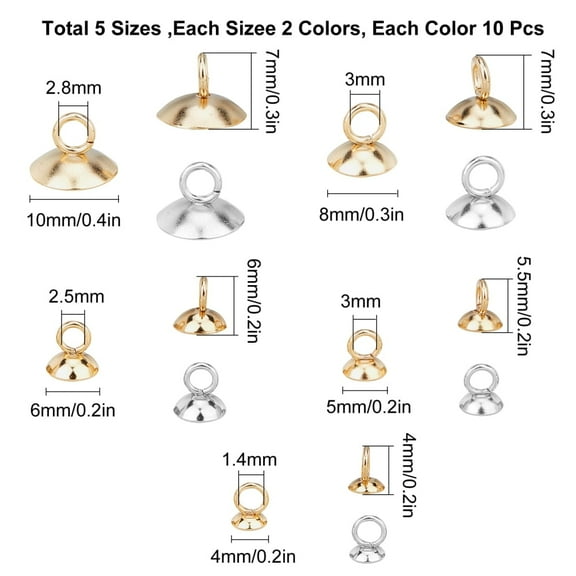 1box 100pcs 10 style 304 Stainless Steel Bead Cap Bails for Globe Glass Bubble Cover Making Half Round Golden & Stainless Steel color 10pcs/style