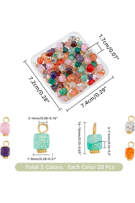 1box 100pcs 5 colors Agate Cube Agate Stone Pendants Pendants for Jewelry Making Necklace Bracelet Hole: 2-4mm