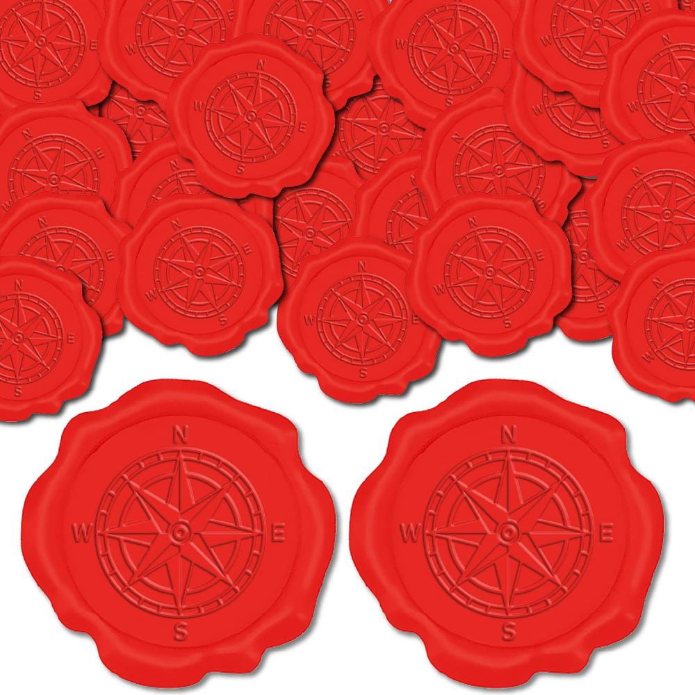 1box 100pcs Adhesive Wax Seal Stickers Envelope Seal Decoration For Craft Scrapbook Gift Red Compass 30mm 100pcs/box