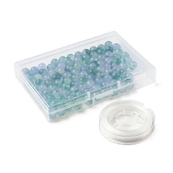1box 100pcs White Beads Round Dyed with Strong Stretchy Beading Elastic Thread Flat Jewelry String for Jewelry Making Sea Green 8mm Hole: 1mm