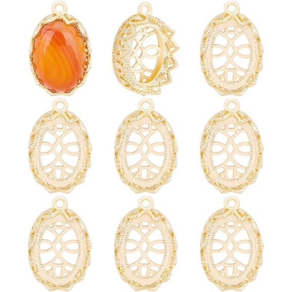 1box 10Pcs 18k Real Gold Plate Oval Blank Pendant Base Necklace Cabochon Setting Accessories with Zirconia for Findings