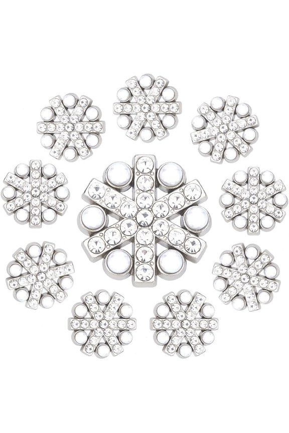 1box 10Pcs Pearl Buttons Alloy Rhinestone Shank Buttons Platinum Flatback Beads Brooches Elegant Embellishment Accessory DIY Craft for Wedding Party Bags Shoes Dress Home Decoration