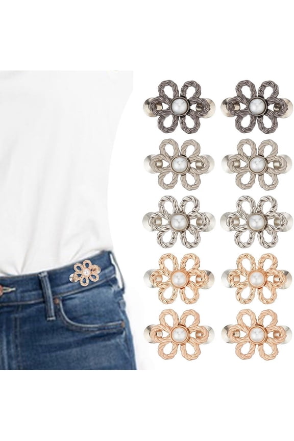 1box 10pcs 5 Colors Flower Jeans Buttons Adjustable Floral Pants Pin Alloy Decorative Waist Buckles Tighten Waist Adjustment Instant Button Pins for Women Clothing