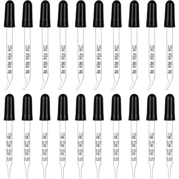 20pcs Bent & Straight Tip Calibrated Glass Droppers with Precise Scales 1ml Liquid Glass Dropper Pipette for Essential Oils Liquid Art Nutrients Plant