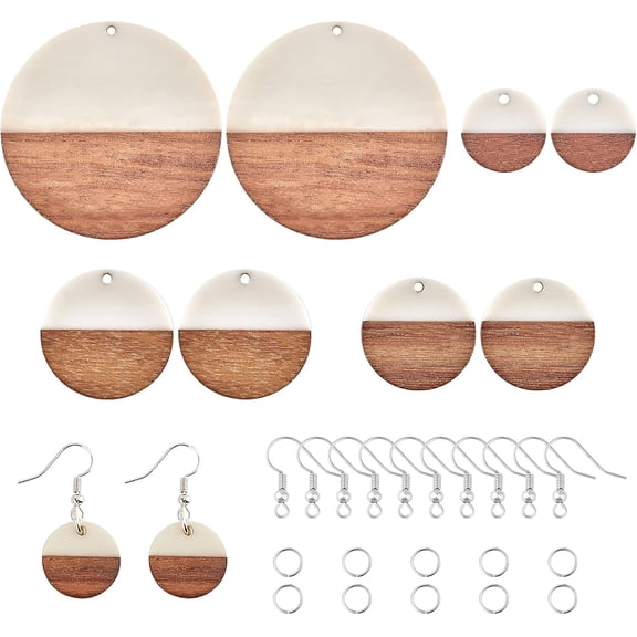 1box 10pcs Resin Wooden Earring Pendants Round Resin Wood Jewelry Findings Vintage Resin Wood Statement Ivory Jewelry Findings for Necklace and Earring Making