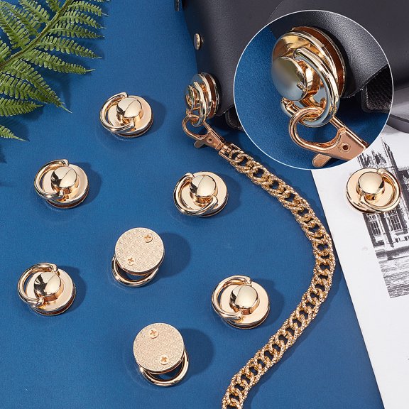 1box 10pcs Round Head Buttons with D Ring Alloy Purse Suspension Clasp Handbag Hardware Chain Strap Connector bag Handle Ring Link Clips Leathercraft Backpack Making Accessories Golden