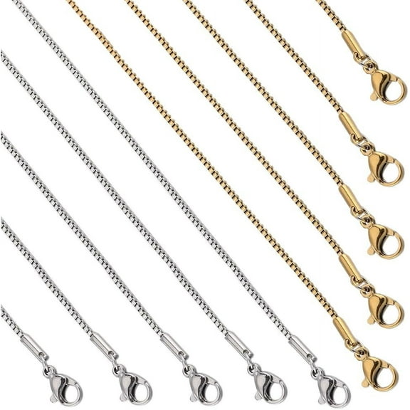 1box 12 PACK 18 Inch/ 0.45m 1mm Stainless Steel Box Chain Square Necklace Making Chains Gold Silver Metal Lobster Claw Clasps Cable Chain Necklaces Bulk for Jewelry Making Supplies Women Diy