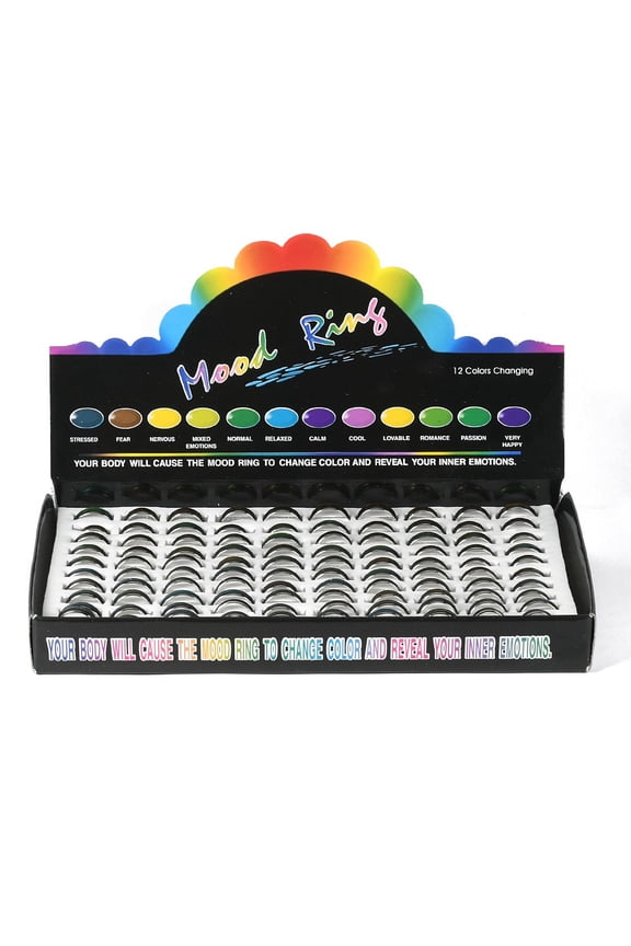 1box 12 colors Changing Brass Mood Rings Mixed Size Black 16~20mm Inner Diameter 100pcs/box