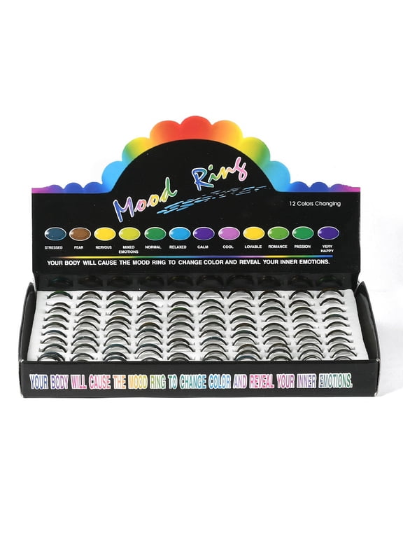 1box 12 colors Changing Brass Mood Rings Mixed Size Black 16~20mm Inner Diameter 100pcs/box