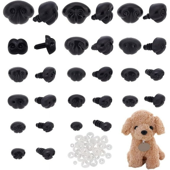 1box 120 pcs Black Plastic Noses 15 Sizes Safety Noses with Spacer Teddy Bear Noses for Crafts Crochet and Stuffed Animals DIY Crafts Making Pin: 4.5mm~6.5mm