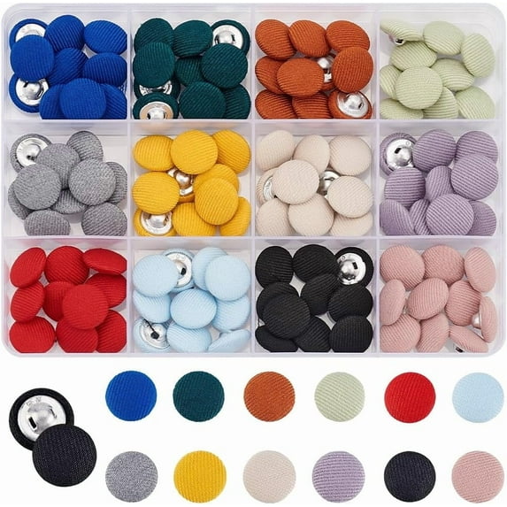 1box 120Pcs Colorful Fabric Cloth Covered Button 12mm Round Smooth Satin Buttons Assortment Kit Cloth Buttons for Sewing Bridal Suits Dress Gowns Clothes