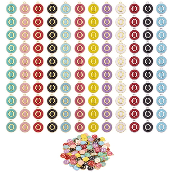 1box 120pcs 12 colors Golden Alloy with Enamel Enamelled Sequins Flat Round with Letter Letter.O 14x12x2mm Hole: 1.5mm 10pcs/color
