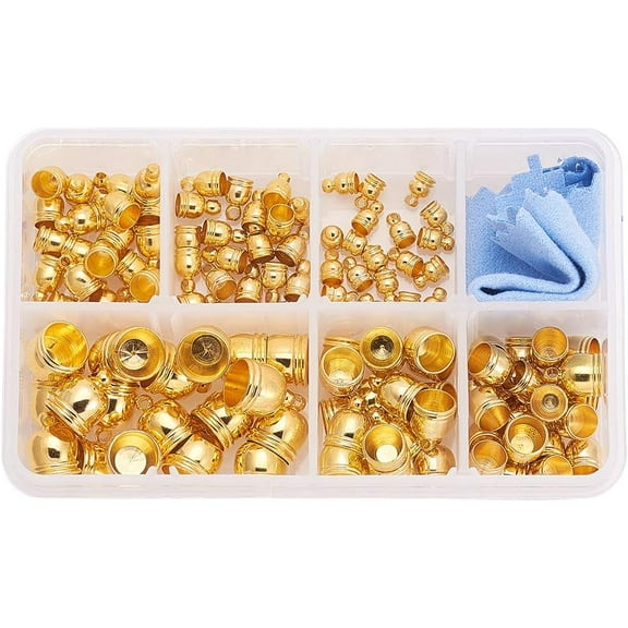 1box 120pcs 6 Size Golden Cord End Cap Brass Round Barrel Loop Clasp Kumihimo End Cap for Leather Tassels Barrel Jewelry Making (4~10mm)