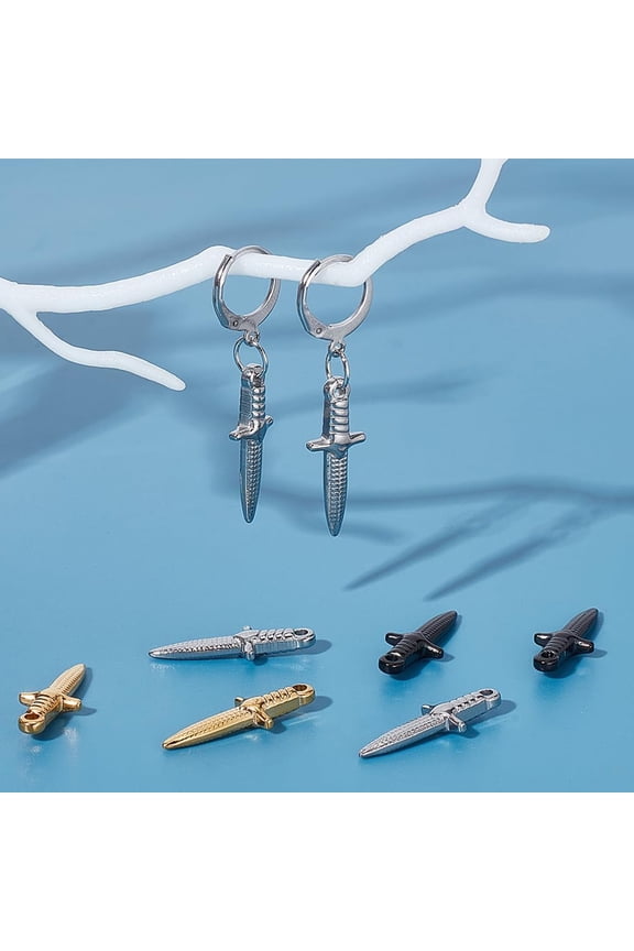 1box 12pcs 3 style 304 Stainless Steel Pendants Dagger Mixed color 23.5~24x8.5~9x3.5mm Hole: 1.4~1.6mm 4pcs/style