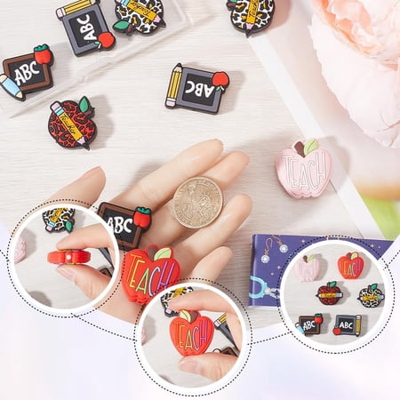1box 12pcs 6 style Teachers' Day Silicone Focal Beads Necklaces Making Mixed Shapes Mixed color 24~30x28~31x6.5~9mm Hole: 2~3mm 2pcs/style