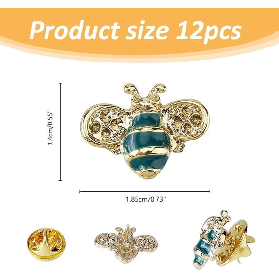 1box 12pcs Bees Enamel Brooch Setting for Rhinestone Alloy Lapel Pin Badge Findings Golden 14x18.5mm Fit for 1.4mm Rhinestone