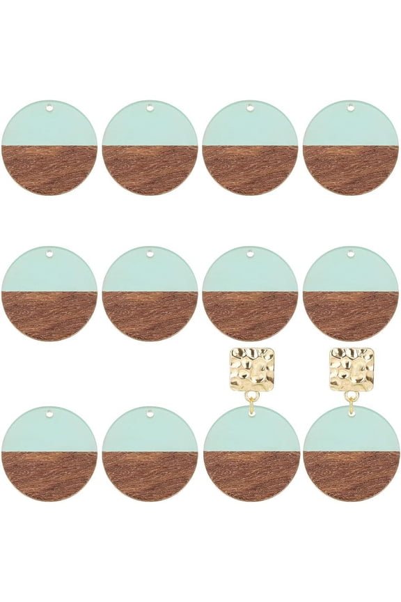 1box 12pcs Resin Wooden Earring Pendants Flat Round Vintage Resin Wood Statement Jewelry Findings for Necklace and Earring Making - Clear Turquoise Jewelry making