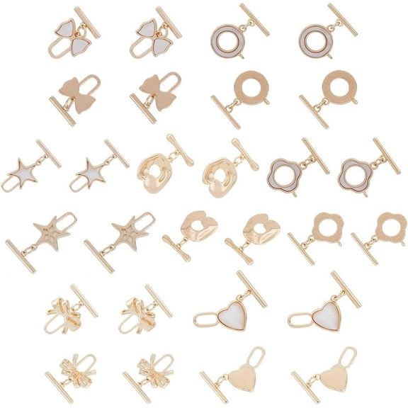 1box 14 Sets 7 Style Mixed Shape Brass Toggle Clasps Real 18K Gold Plated 14sets/box for DIY