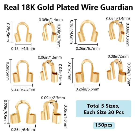 1box 150pcs 5 style 304 Surgical Stainless Steel Wire Guardian and Protectors golden 4.5~5.5x4~6.7x1.4~2.3mm Hole: 0.7~1.6mm 30pcs/style