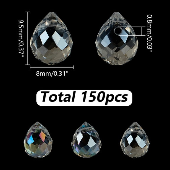 1box 150pcs Clear Teardrop Glass Beads 8mm Top Drilled Drop Spacer Beads Water Drop Faceted Beads Smooth Seed Bead for Bracelets Necklace Earring Jewelry Making Craft