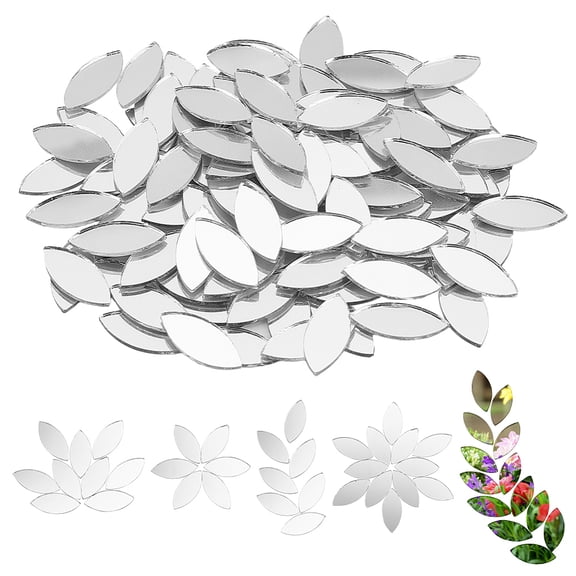 1box 150pcs Leaf Shape Craft Mirrors Mosaic Tiles 11x25mm Petal Mosaic Tiles Mini Glass Mirror Tiles Leaf Glass Cabochons Glass Flower Leaves Tiles for DIY Crafts Art Wall Door Home Decorations