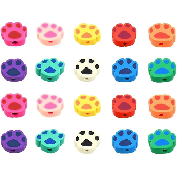 1box 160 Pcs Dog Paw Print Handmade Polymer Clay Beads Soft Slime Beads Mixed Color Loose Beads for Bracelet Necklace Hair Clip