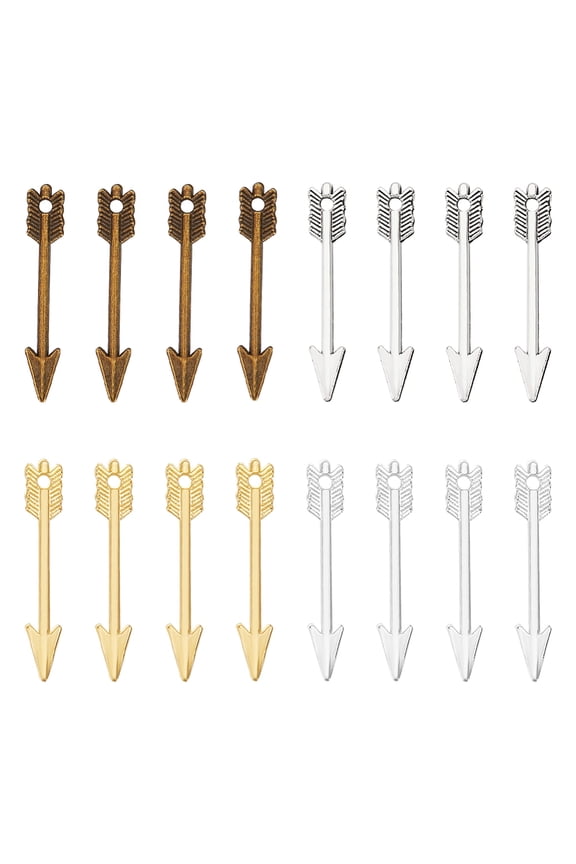 1box 160pcs 4 colors Zinc Alloy Pendants Arrow Charm Mixed color 29~30x5x1.5~2mm Hole: 1.4~2mm 40pcs/color Alloy