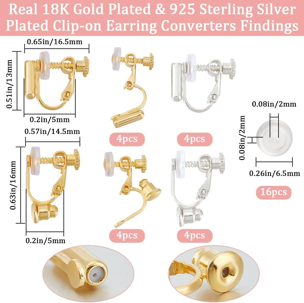 1box 16pcs 2 style Rack Plating Brass Clip-on Earring Findings Screw ...