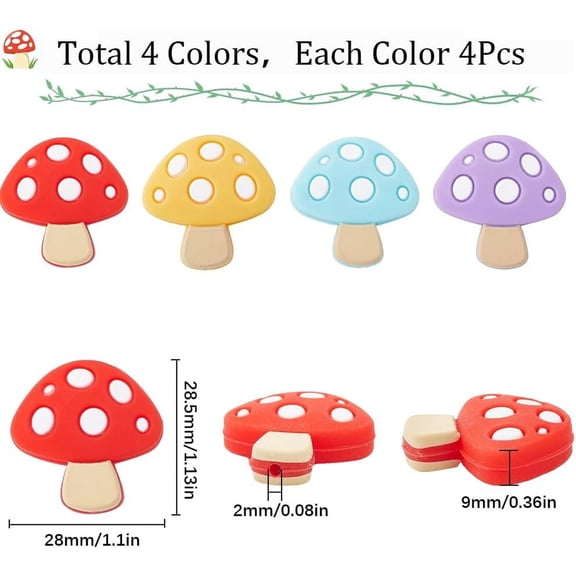 1box 16pcs 4 colors Mushroom Grade Silicone Focal Beads Mixed color 28.5x28x9mm Hole: 2mm 4pcs/color