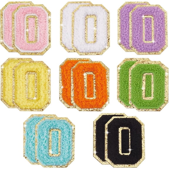 1box 16pcs Letter O Iron On Letter Patches 8 Colors Self Adhesive Chenille Patches 2.1 Inch Stick on Letters Preppy Patch Letter for Clothes Bags Hats Laptop Phone Case Lunch Box
