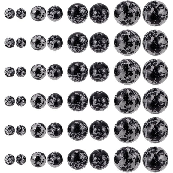 1box 179pcs Snowflake Obsidian Beads 4 Sizes Synthetic Gemstone Beads Round Stone Spacer Beads Loose Beads for DIY Crafts Bracelet Necklaces Jewelry Making