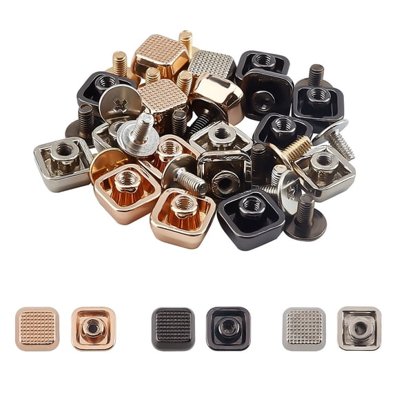 1box 18 sets 3 colors Zinc Alloy bag Decorate Brads with Iron Screw Sqaure Mixed color 9.5x9.5x6mm 6sets/color Alloy