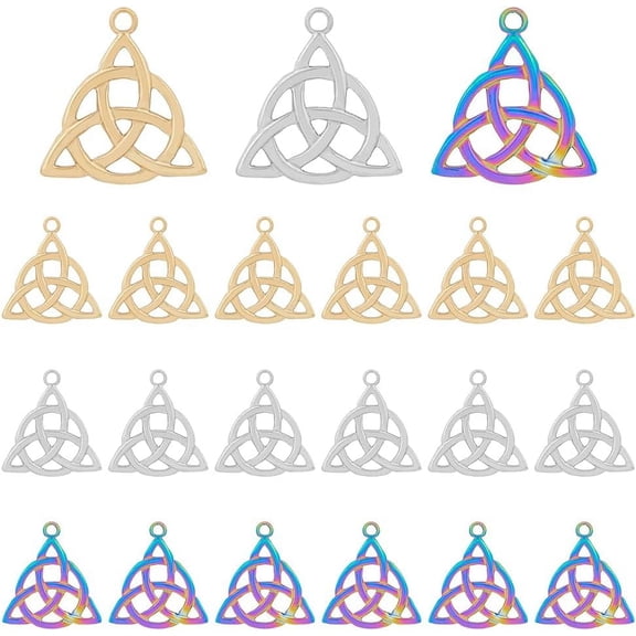 1box 18Pcs 3 Colors Trinity Knot Charms Good Luck Irish Charms Trefoil Knot Charms Triangle Celts Knot Charms Stainless Steel Triquetra Pendants for Jewelry Making Hole: 2.5mm