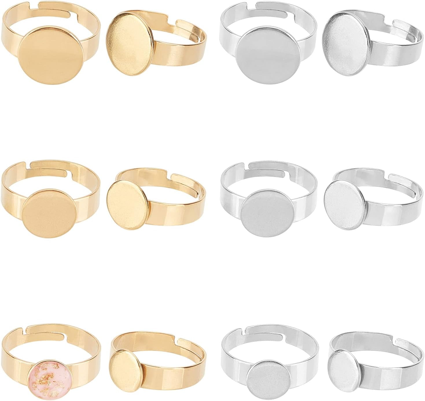 Pad Ring Base 1box 18pcs 2 Colors Adjustable 8/10/12mm Flat Round Tray Finger Rings ...