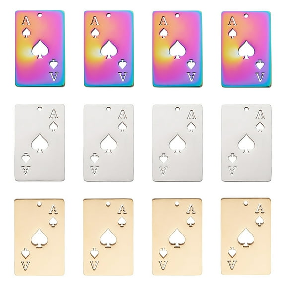 1box 18pcs 3 colors 201 Stainless Steel Playing Cards Ace of Spades Mixed color 28x18x1.5mm Hole: 1.5mm 6pcs/color