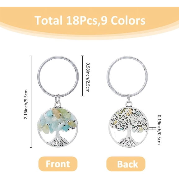 1box 18pcs 9 styles Tree of Life Keychain Stone Handmade Keychain Charm Key Chain Charm for Handmade Lucky bag Keyring