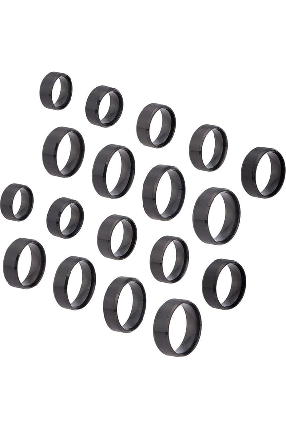 1box 18pcs Black Stainless Steel Plain Band Ring 9 Sizes Laser Inscription Blank Finger Ring Metal Hypoallergenic Wedding Classical Ring for Jewerly Making