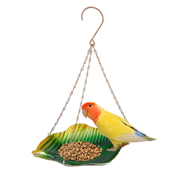 1box 1pc Leaf Iron Bird Hanging Feeder Tray Outdoor Bird Feeder Garden Branch Decoration Container Yellow Green 360x260x160mm Iron