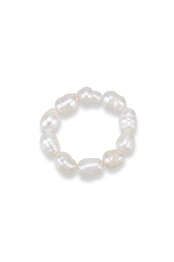 1box 1pc Pearl Beaded Stretch Finger Ring for Women Seashell color Size 7 1/4(17.5mm)
