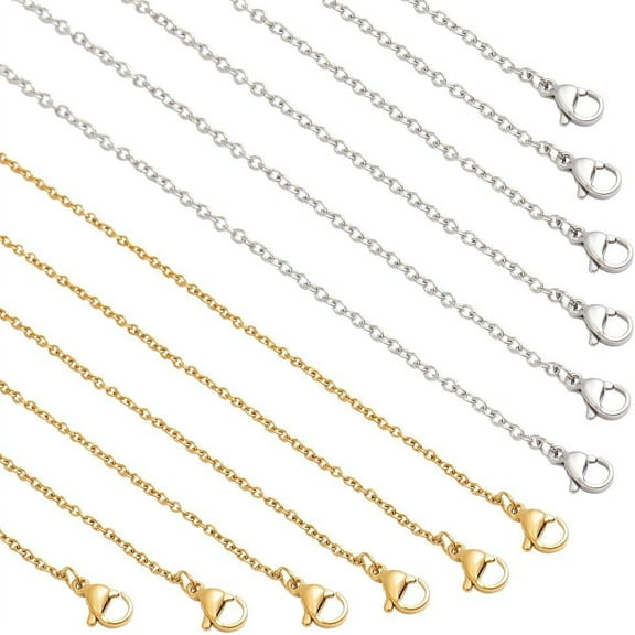 1box 20 Pcs 304 Stainless Steel Chain 2 Styles Bulk Necklace Chain Making Chain Cable Chain Necklaces Set for Beadable Necklace Making 19.69 inch