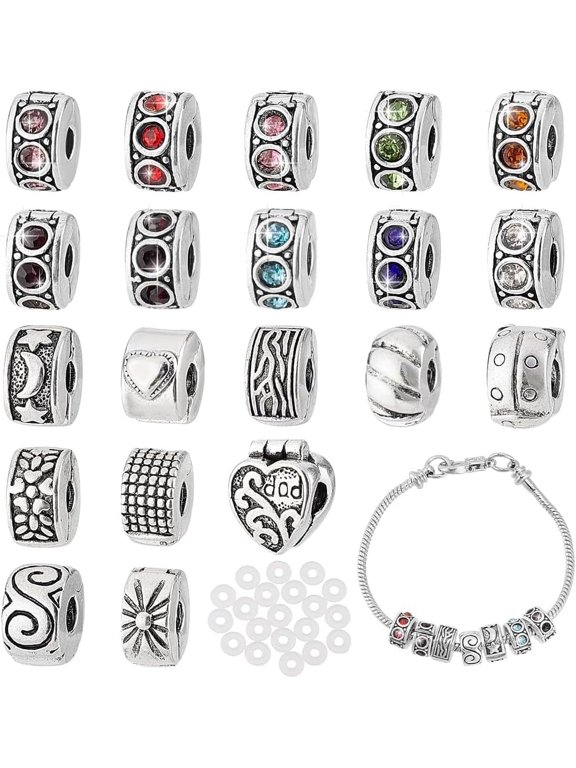 1box 20 pcs Clip Lock Bead Charms with 20 pcs Silicon Rubber Stopper O-rings Fit European style Bracelet for Jewelry Making Mixed color