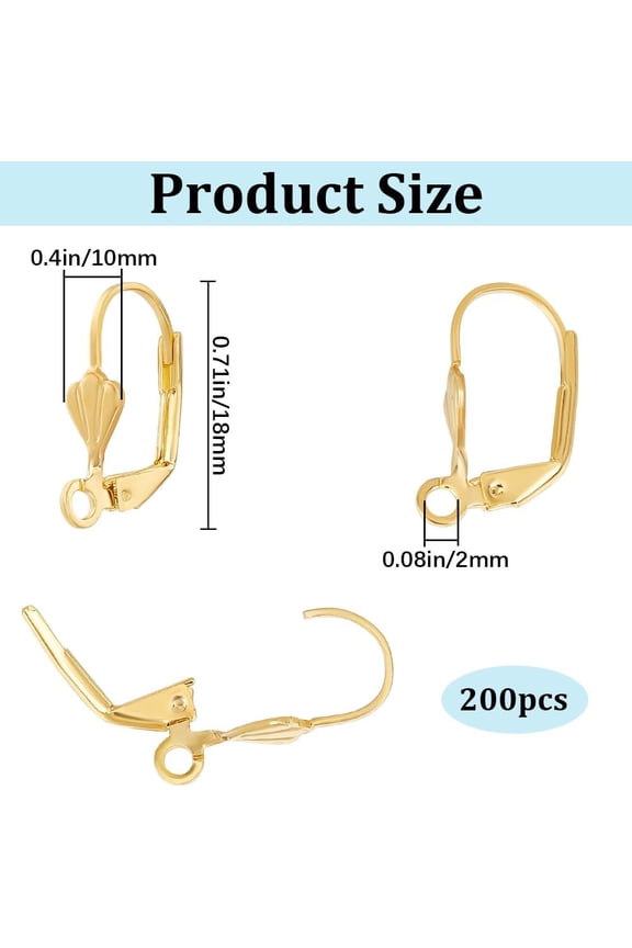 1box 200pcs Brass Leverback Earring Findings Ear Wire with Loops Golden 18x10mm Hole: 2mm