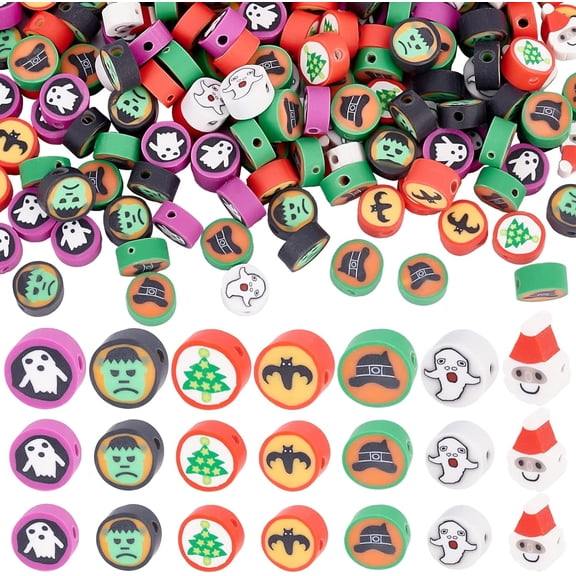 1box 200pcs Christmas Theme Handmade Polymer Clay Beads Mixed Shapes Mixed color 9~12x6~12x4.5~5mm Hole: 1.4~1.5mm