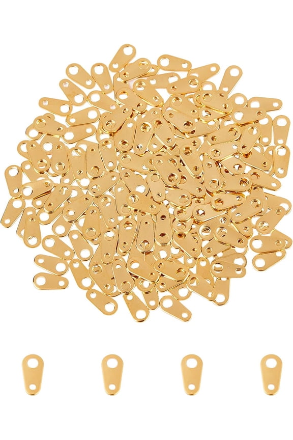 1box about 200pcs Golden Teardrop Chain Tabs Stainless Steel Chain Extender Connectors with 2 Holes End Chain Drop Terminators Charm Connectors for Jewelry Making