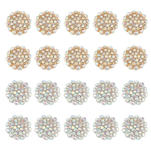 1box 20pcs 2 colors Zinc Alloy Rhinestone Jewelry Snap Buttons Half Round Golden & Silver 14x5mm Knob: 4mm 10pcs/color