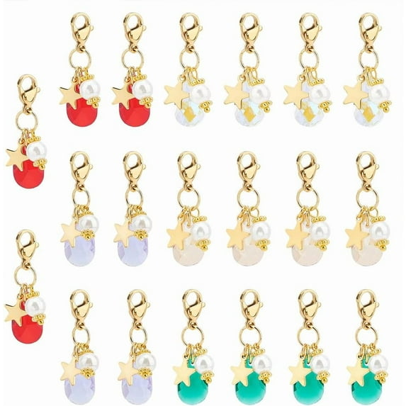 20Pcs 5 Colors Stitch Marker Charms Teardrop Glass Charms Faceted Dangle Pendants Pearl Star Charms with Lobster Clasp for Jewelry Making Bracelets Earrings Keychains