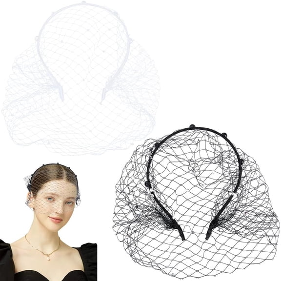 1box 2 Colors 1920s Flapper Fascinator Mesh Veil Sparkling Rhinestone Sequin Bridal Wedding Tea Party Lace Headdress Headpiece with Black Hair Hoop for Women Black and White